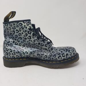 Dr. Martens Black and Gray Leopard Print Combat Boots